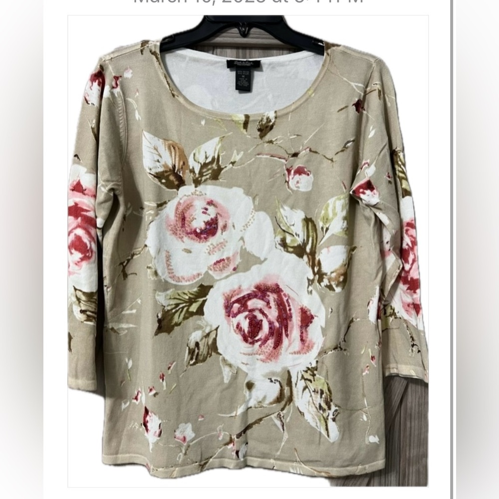 Floral Beaded Sweater by PECK & PECK SZ M
